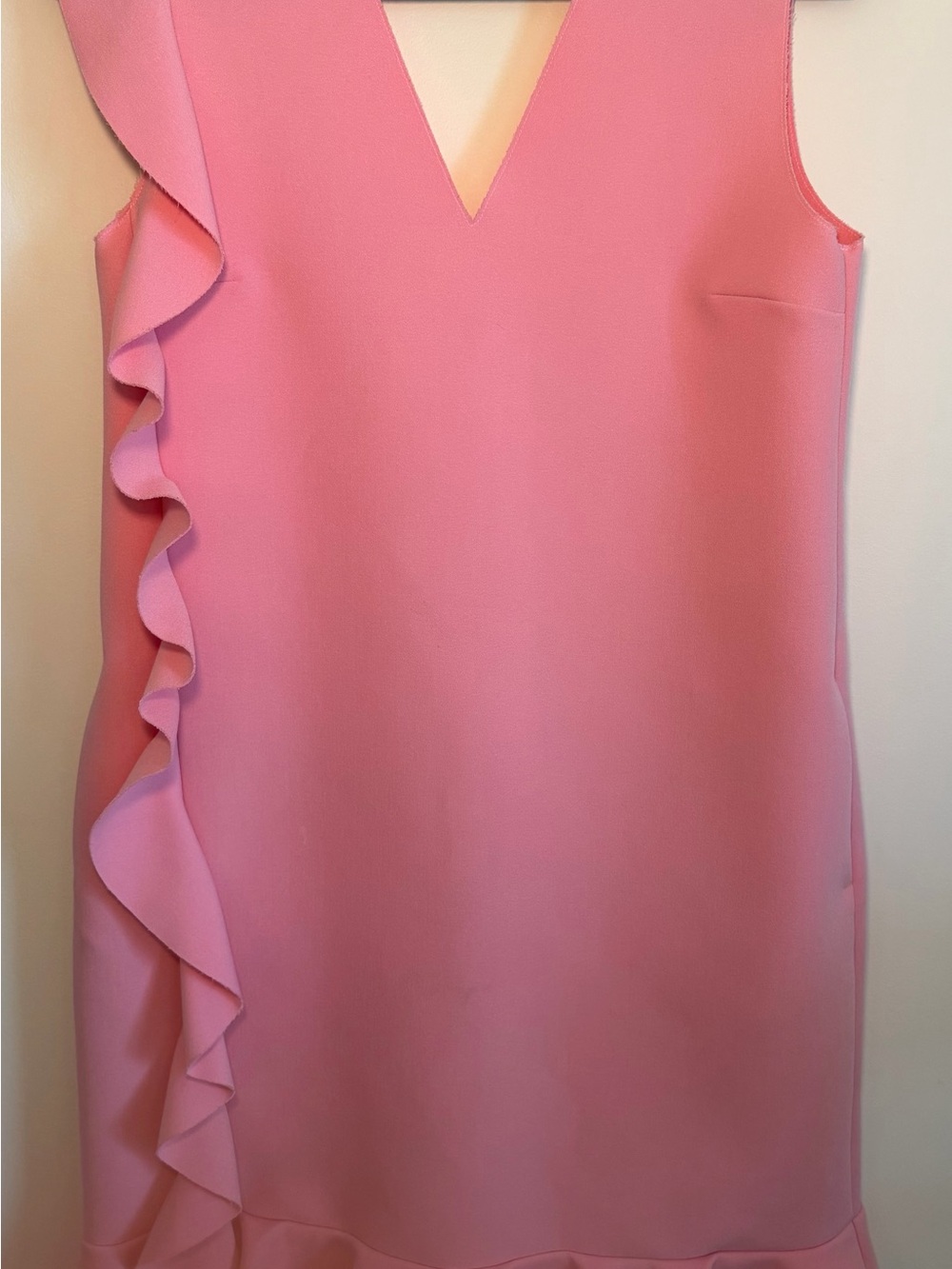 MSGM Pink V-Neck Mini Dress with Side Ruffle